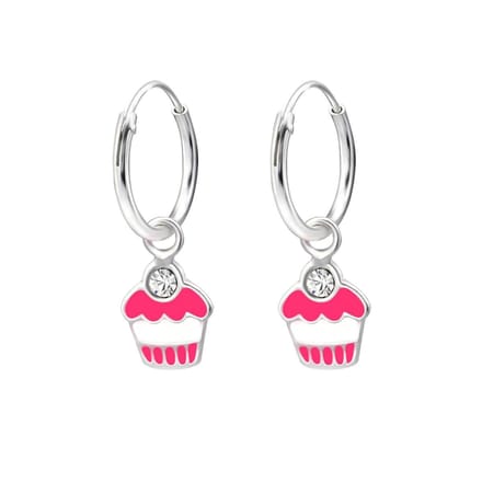 WeLoveSilver kinderoorringen - zilver - roze cupcake & kristal