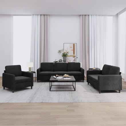 vidaXL - 3-delige - Loungeset - fluweel - zwart