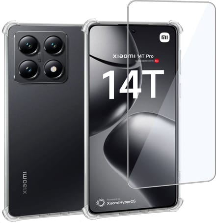 Geschikt voor Xiaomi 14T Pro - Hoesje + Screenprotector – Gehard Glas Cover + Shock Proof Case - Transparant