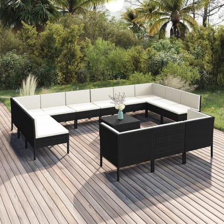 vidaXL - 14-delige - Loungeset - met - kussens - poly - rattan - zwart