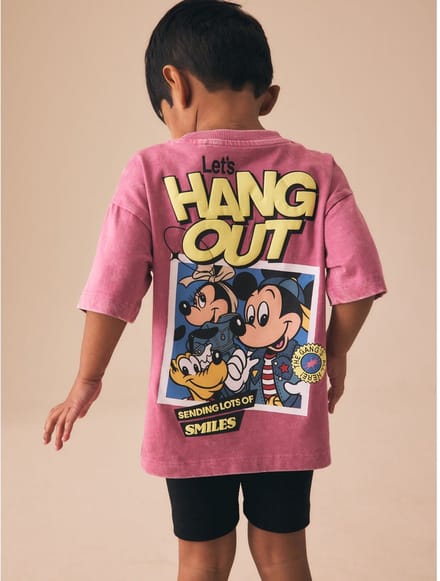 Next - Jongens - groen - Mickey Mouse T-shirt en korte broek set - Roze