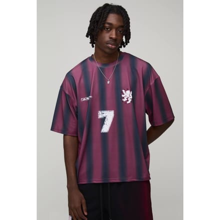 Oversized Boxy T-shirt Met Streep Spray Wash Print | Red | Size Small