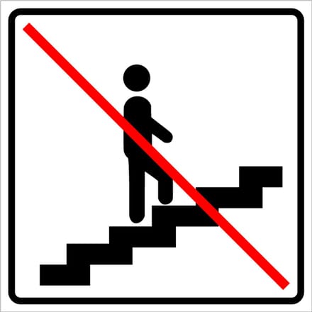 Trap omhoog verboden sticker, wit zwart 150 x 150 mm