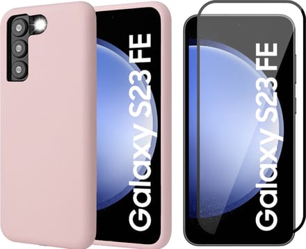 Hoesje geschikt voor Samsung Galaxy S23 FE - Screenprotector Volledig Dekkend Glas - Mat Back Case Roze