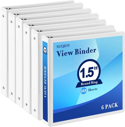 Set van 6 Witte 3-Rings Aktenmappen met 2 Binnenzakken voor A4/Amerikaans Letterformaat