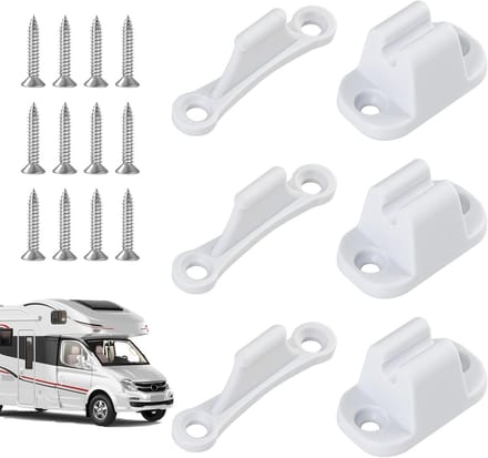 3-pack witte kunststof camperdeurstoppers voor caravan, camper of boot, deurstoppers, externe montage met 12 schroeven, kampeeraccessoires