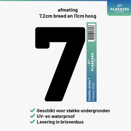 Cijfersticker Nummer 7 Zwart - Brievenbus - Container - Deur