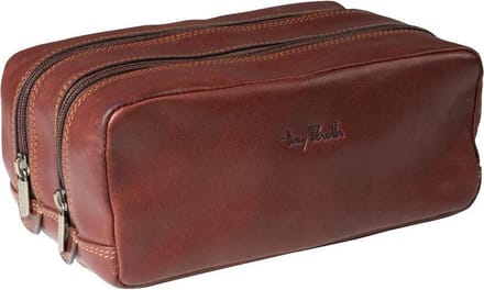 Tony Perotti Luxe Leren Toilettas met 2 Compartimenten - Donkerbruin