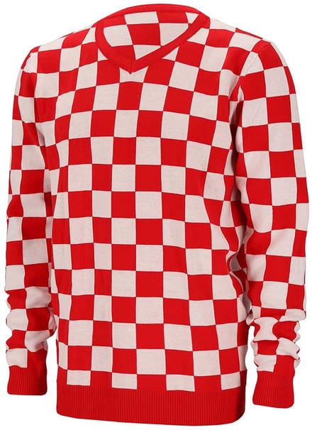 Apollo Carnaval verkleed trui Brabant - v-hals - rood/wit geblokt - dames / heren M