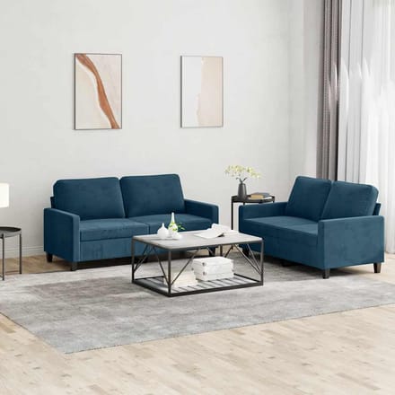 vidaXL - 2-delige - Loungeset - met - kussens - fluweel - blauw