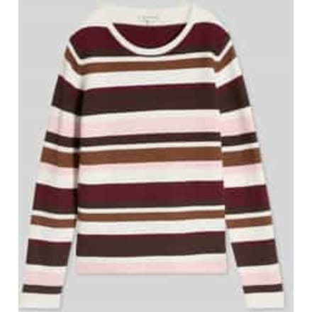 Tom Tailor - Gebreide trui van katoen - Maat M - camel brown red stripe