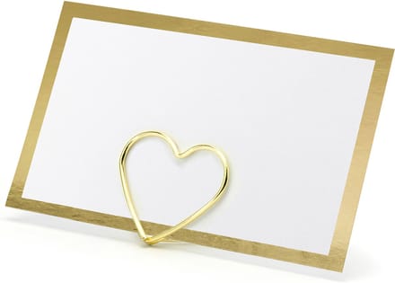 Naamkaartjes/plaatskaarten met houders - Hartje - Bruiloft - 10x sets - goud