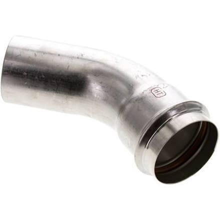 45 graden L-Perskoppeling - 54mm Persmof & 54mm Buiseinde - RVS