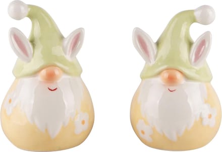 Dekoratief | Duo peper/zout gnoompjes, groen/geel, keramiek, 5x5x8cm | A240066