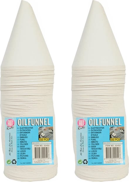 All Ride Trechters - 2x - 250 Stuks - Opvouwbaar - Papier - Wegwerp - Olie bijvullen