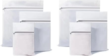 6 Stuks - Sterke Waszakken met Rits - Wasnetten Set Wit - Verschillende Formaten