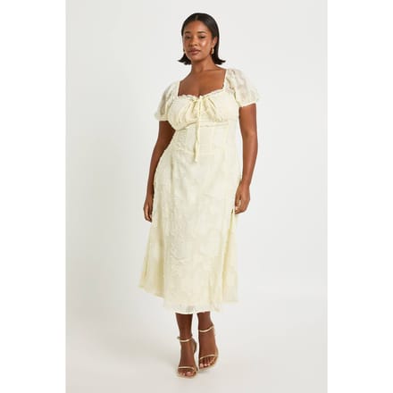 boohoo Dames Plus Burnout Melkmeisje Midi-jurk | Citroen | Maat: 48