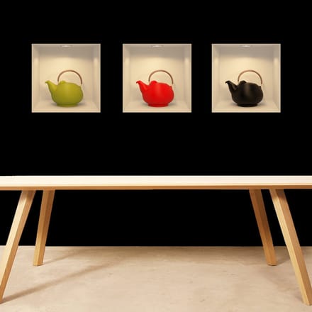 Sticker met 3D-effect van een moderne theepot, 30 x 90 cm