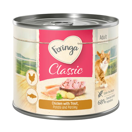 6x200g Menu Duo-soorten Forel & Kip met Aardappel & Peterselie Feringa Kattenvoer