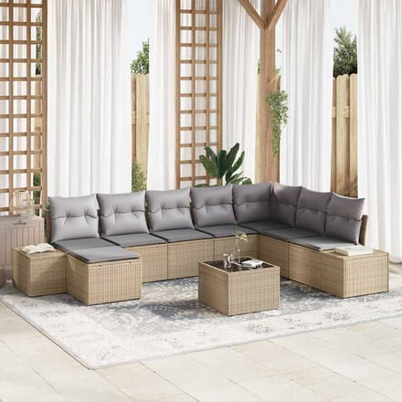 vidaXL Tuin Sofa Set 9 st Beige poly rattan