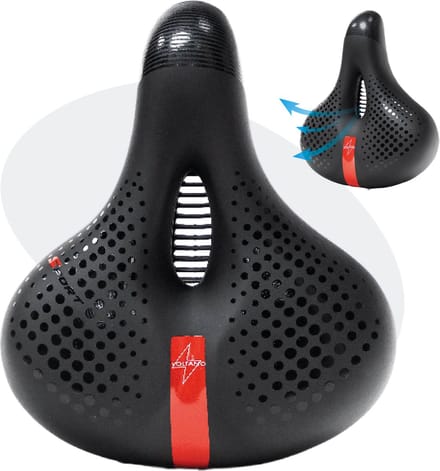Voltano Pro Gel Fietszadel – Met Uitsparing – Zwart / Rood – Unisex - Ergonomisch Gevormd - Elastomeer Vering