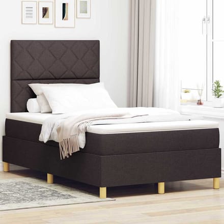 vidaXL - LED - Box - Spring - Bed - met - hoofdeinde - Donkerbruin - 120 - x - 190 - cm - Stof