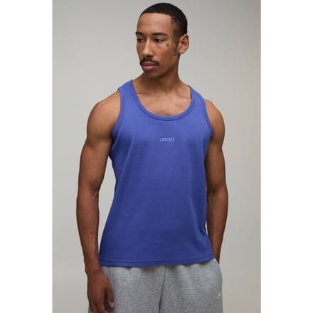 Regular Fit Heren Sport Mouwloos Shirt Met Geribbelde Merkdetails | Cobalt | Size Medium