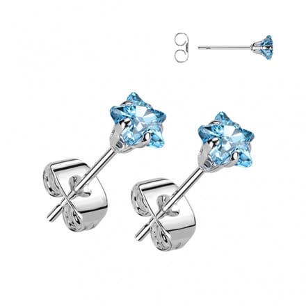 Oorbel PVD steentje ster 0.8x6x4 - zilver aqua - LMPiercings