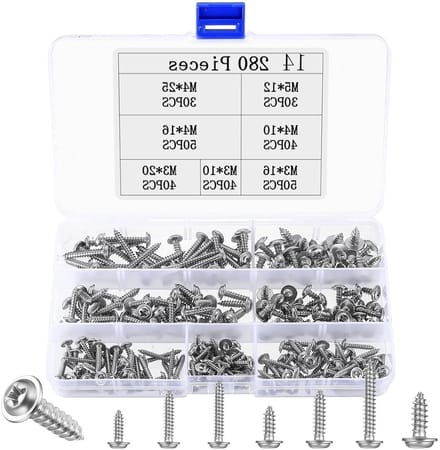 280 Stuks Assortiment Schroeven voor Platen, RVS Zelftappende Schroeven, Platte en Lenskop Schroeven, Houtschroeven Set