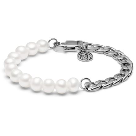 Chad Amager Zilverkleurige Armband met Curbschakels & Parels