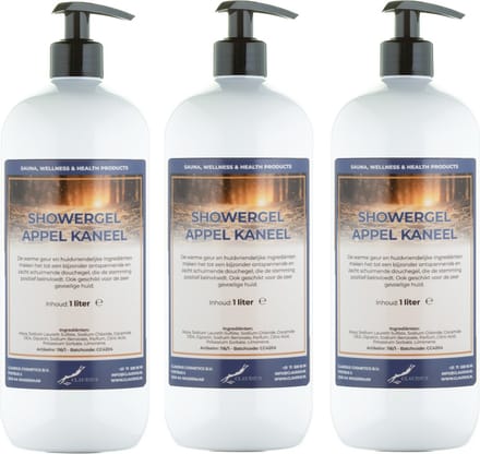 Douchegel Appel - Kaneel 1 liter - set van 3 stuks - met gratis pomp - Showergel