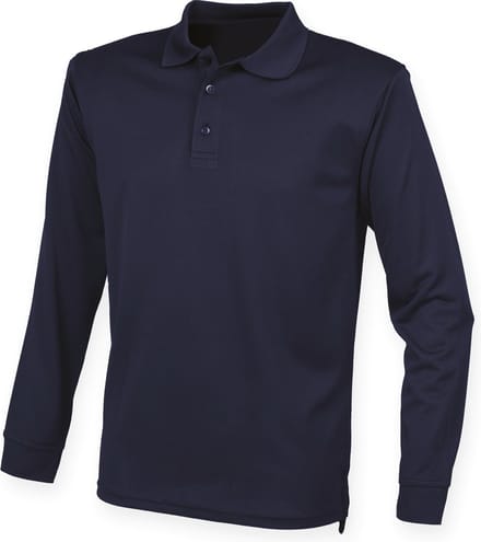 Henbury Unisex Coolplus® Long Sleeved Polo Shirt H478 - Navy - M