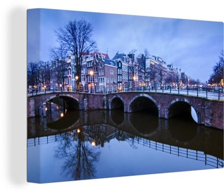 Canvas Schilderij Amsterdam - Winter - Water - 30x20 cm - Wanddecoratie