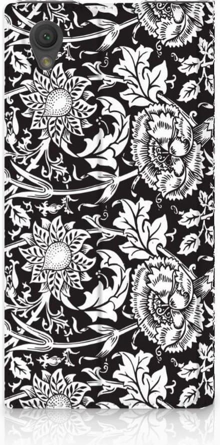 Standcase Hoesje voor Sony Xperia L1 Smart Cover Black Flowers
