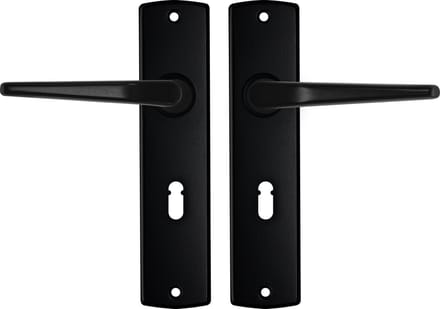 AXA Binnendeurbeslag set (Curve) Zwart: Kruk (model Duim) op schild SL55
