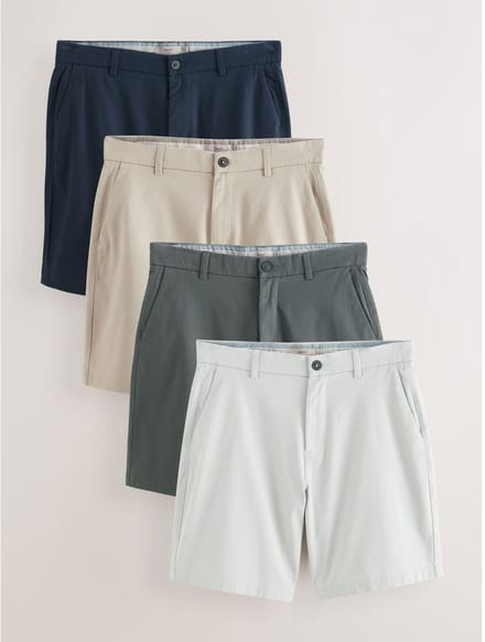 Next - Heren - Ruimvallende pasvorm. - Set van 4 chinoshorts met stretch - Grijs