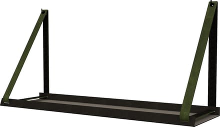 Handles and more -  Stalen wandplank zwart 70cm + leren plankdragers Khaki