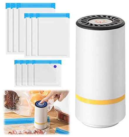 Draagbare vacuümmachine voor levensmiddelen met USB-oplaadfunctie en 10 herbruikbare zakken