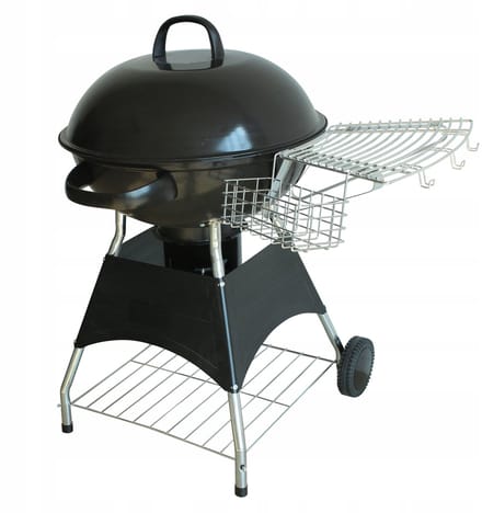 Grote houtskoolbarbecue met deksel, lade en plank