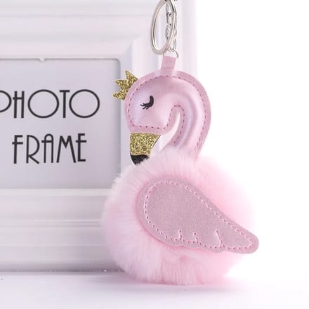 DW4Trading Pompom Roze Zwaan Sleutelhanger - Fluffy - Bolletje