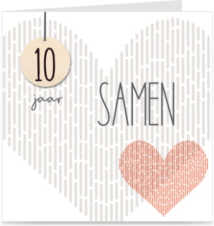 10 JAAR SAMEN | kaart / wenskaart met envelop | voor stel / relatie / partner