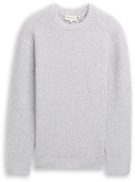 Tom Tailor - Gebreide trui met wol - Maat S - light grey melange white core