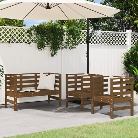 vidaXL - 3-delige - Loungeset - massief - grenenhout - honingbruin