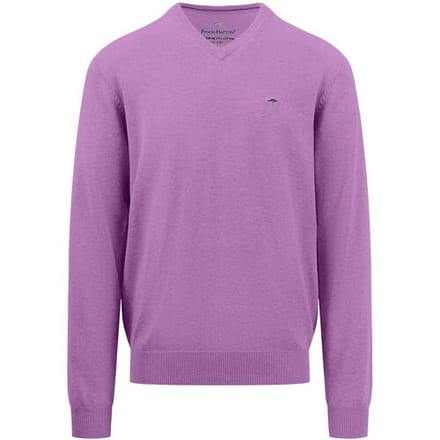 Fynch-Hatton Trui V-Neck Uni Superfine Cotton Dusty Lavender / male