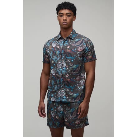 Drakenprint Regular Fit Overhemd & Short Set | Khaki | Size Medium