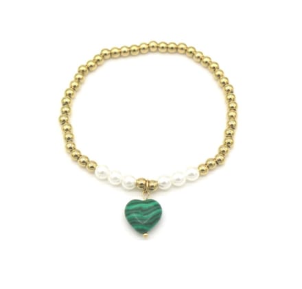 Armband - Elastisch - RVS - Goudkleurig - Hart Steen - Groen – valentijn – cadeau