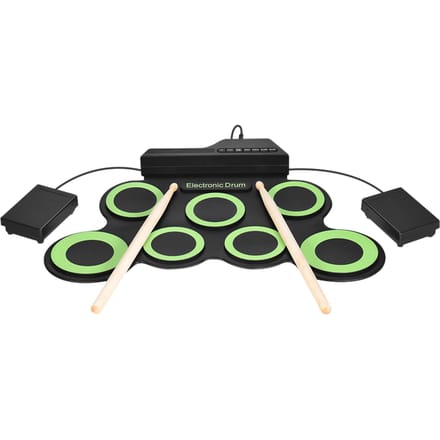 Kit de batterie enroulable électronique numérique Portable de taille compacte 7 tampons de batterie en silicone alimentés par USB avec vert