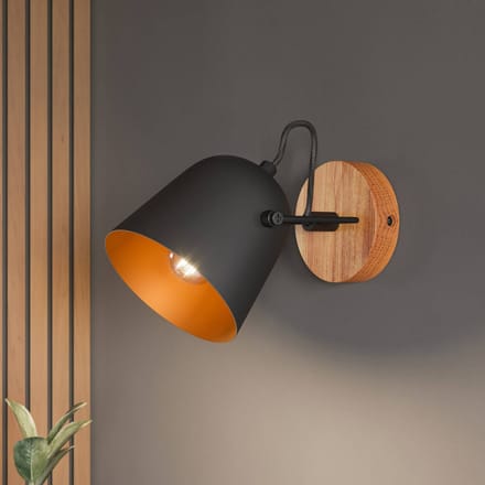Lindby - buitenspot - 1licht - eiken, staal - H: 15.7 cm - E14 - zwart, goud, donker hout
