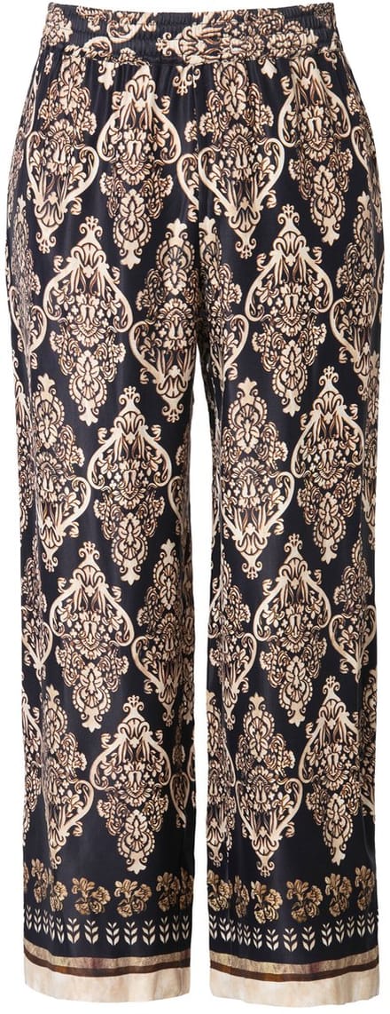 Ulla Popken - Dames - Satijnen broek wijde rechte pijpen elastische tailleband - Zwart - Maat 54+