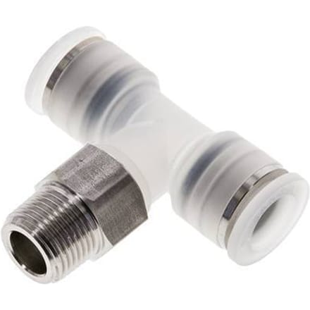 12mm x R3/8'' inline T-stuk PA/RVS Insteekfitting Buitendraad FDA Draaibaar EPDM